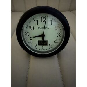 Design Quartz Alarm Clock and Temperature Display Black with Illuminated Dial
